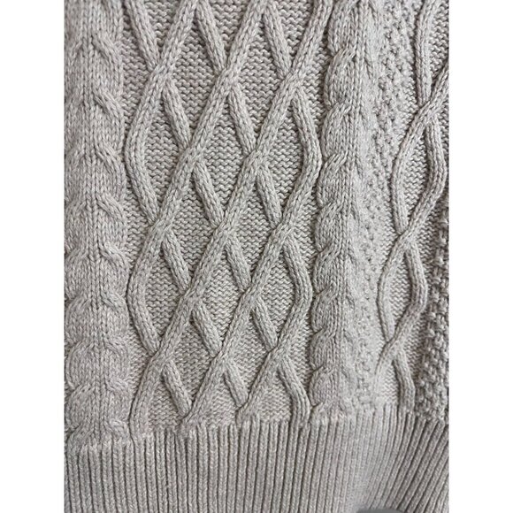 J Crew Sweater Women M Tan Cable Knit Fisherman Chunky Old Money Oarsman Preppy - Picture 5 of 9